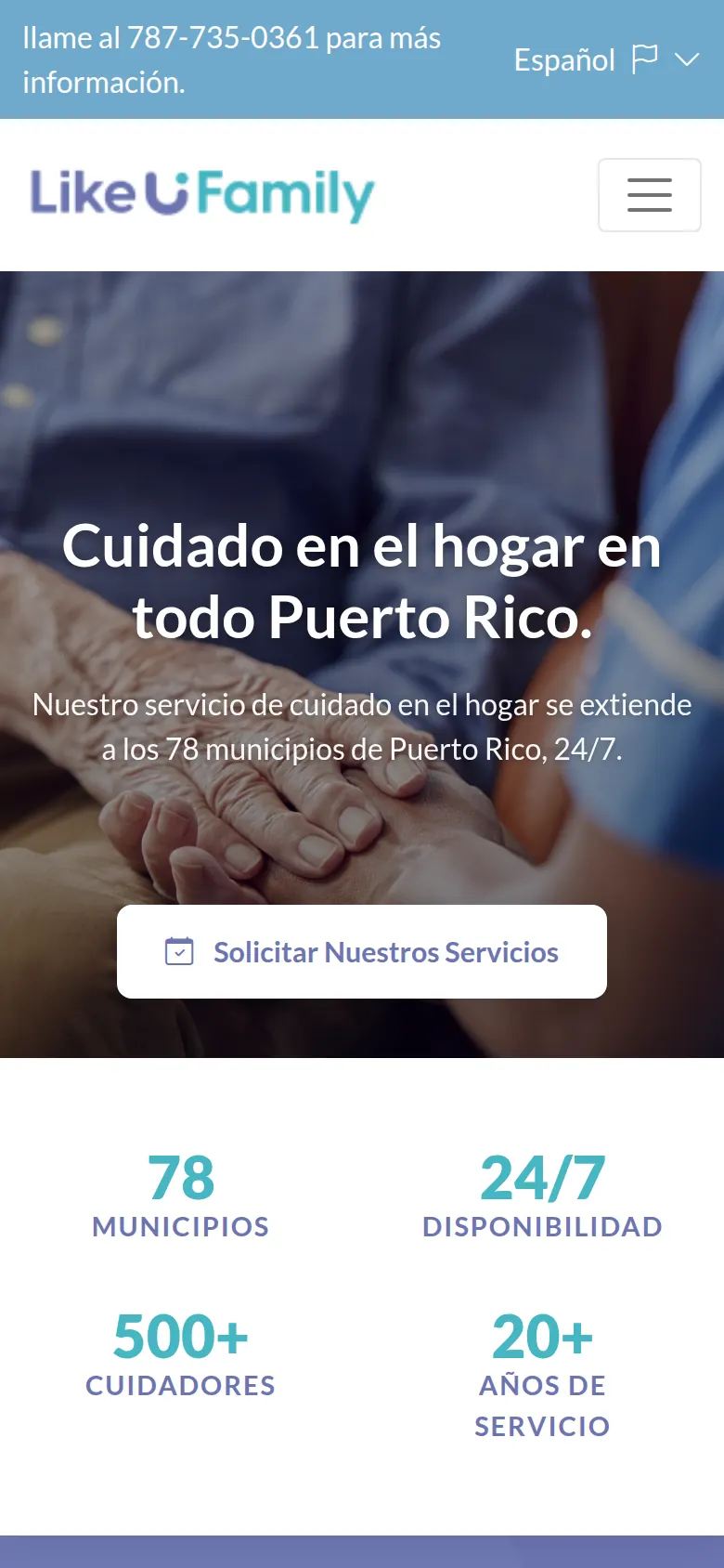 Like Family: public website home page (mobile)